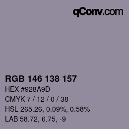 颜色代码: RGB 146 138 157 | qconv.com