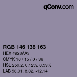 Código de color: RGB 146 138 163 | qconv.com