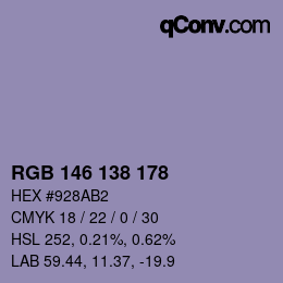 Color code: RGB 146 138 178 | qconv.com