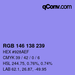 Color code: RGB 146 138 239 | qconv.com