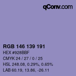 Color code: RGB 146 139 191 | qconv.com