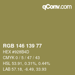 カラーコード: RGB 146 139 77 | qconv.com