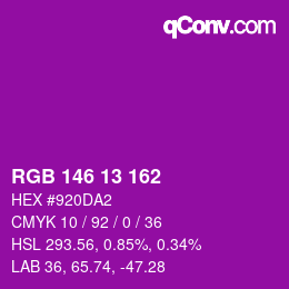 颜色代码: RGB 146 13 162 | qconv.com