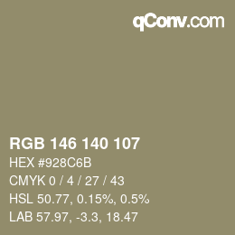 カラーコード: RGB 146 140 107 | qconv.com