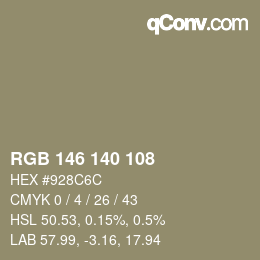 カラーコード: RGB 146 140 108 | qconv.com