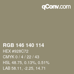 Color code: RGB 146 140 114 | qconv.com