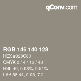 Color code: RGB 146 140 128 | qconv.com