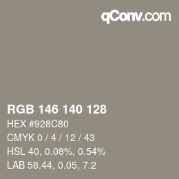 Color code: RGB 146 140 128 | qconv.com