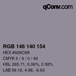 カラーコード: RGB 146 140 154 | qconv.com