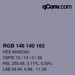 カラーコード: RGB 146 140 163 | qconv.com