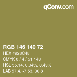 カラーコード: RGB 146 140 72 | qconv.com