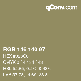 Color code: RGB 146 140 97 | qconv.com