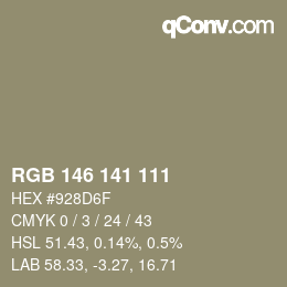 Color code: RGB 146 141 111 | qconv.com