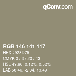 Color code: RGB 146 141 117 | qconv.com