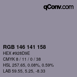 カラーコード: RGB 146 141 158 | qconv.com