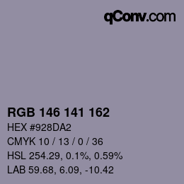 Color code: RGB 146 141 162 | qconv.com