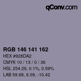 カラーコード: RGB 146 141 162 | qconv.com