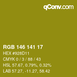 Color code: RGB 146 141 17 | qconv.com
