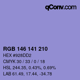 Color code: RGB 146 141 210 | qconv.com