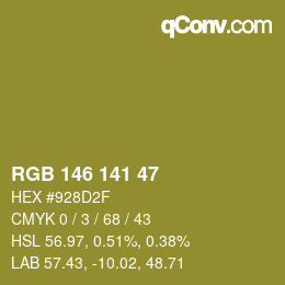 Color code: RGB 146 141 47 | qconv.com