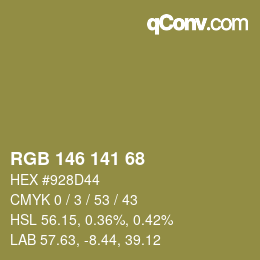 カラーコード: RGB 146 141 68 | qconv.com