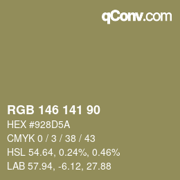 Color code: RGB 146 141 90 | qconv.com