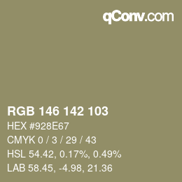 カラーコード: RGB 146 142 103 | qconv.com