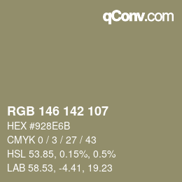 Color code: RGB 146 142 107 | qconv.com