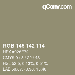 Color code: RGB 146 142 114 | qconv.com