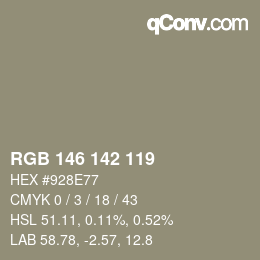 Color code: RGB 146 142 119 | qconv.com