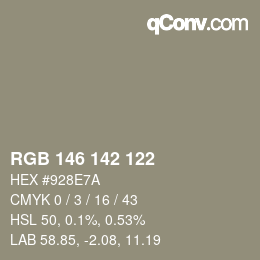 Color code: RGB 146 142 122 | qconv.com