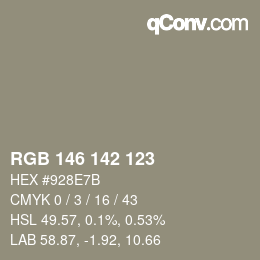 Color code: RGB 146 142 123 | qconv.com
