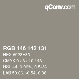 カラーコード: RGB 146 142 131 | qconv.com