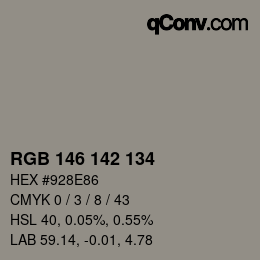 Color code: RGB 146 142 134 | qconv.com