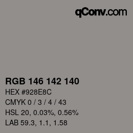 颜色代码: RGB 146 142 140 | qconv.com