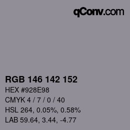 カラーコード: RGB 146 142 152 | qconv.com