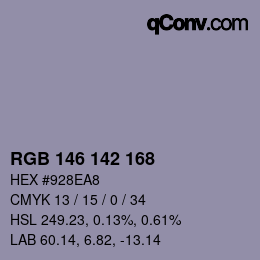 Color code: RGB 146 142 168 | qconv.com