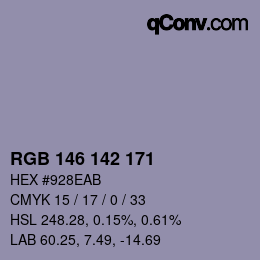 Color code: RGB 146 142 171 | qconv.com
