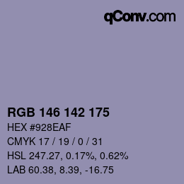 颜色代码: RGB 146 142 175 | qconv.com