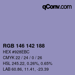 Color code: RGB 146 142 188 | qconv.com