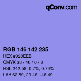 カラーコード: RGB 146 142 235 | qconv.com