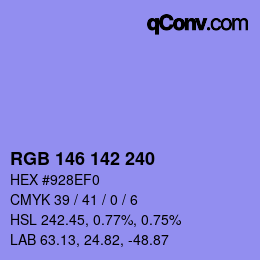 カラーコード: RGB 146 142 240 | qconv.com