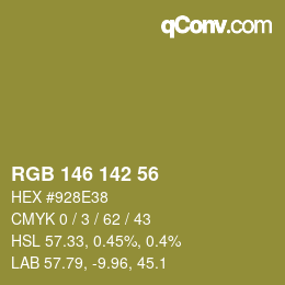 Color code: RGB 146 142 56 | qconv.com