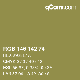 Color code: RGB 146 142 74 | qconv.com