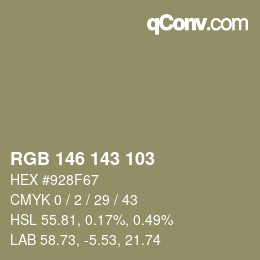 カラーコード: RGB 146 143 103 | qconv.com