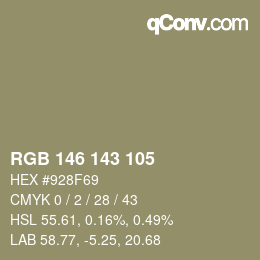 颜色代码: RGB 146 143 105 | qconv.com