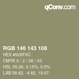 Color code: RGB 146 143 108 | qconv.com