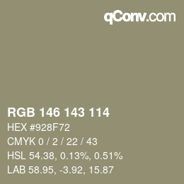 カラーコード: RGB 146 143 114 | qconv.com