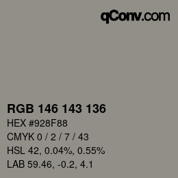 Color code: RGB 146 143 136 | qconv.com