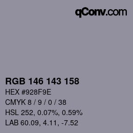 颜色代码: RGB 146 143 158 | qconv.com
